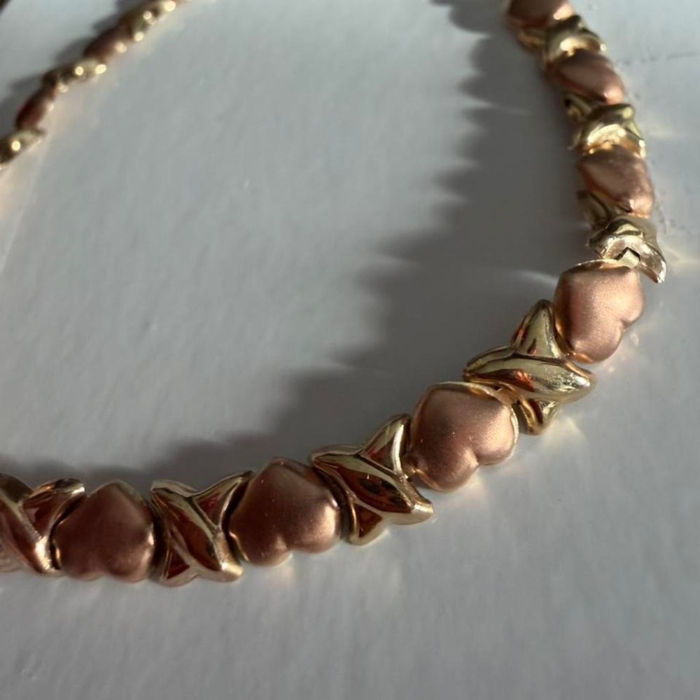 Solid 10K gold X & heart link bracelet